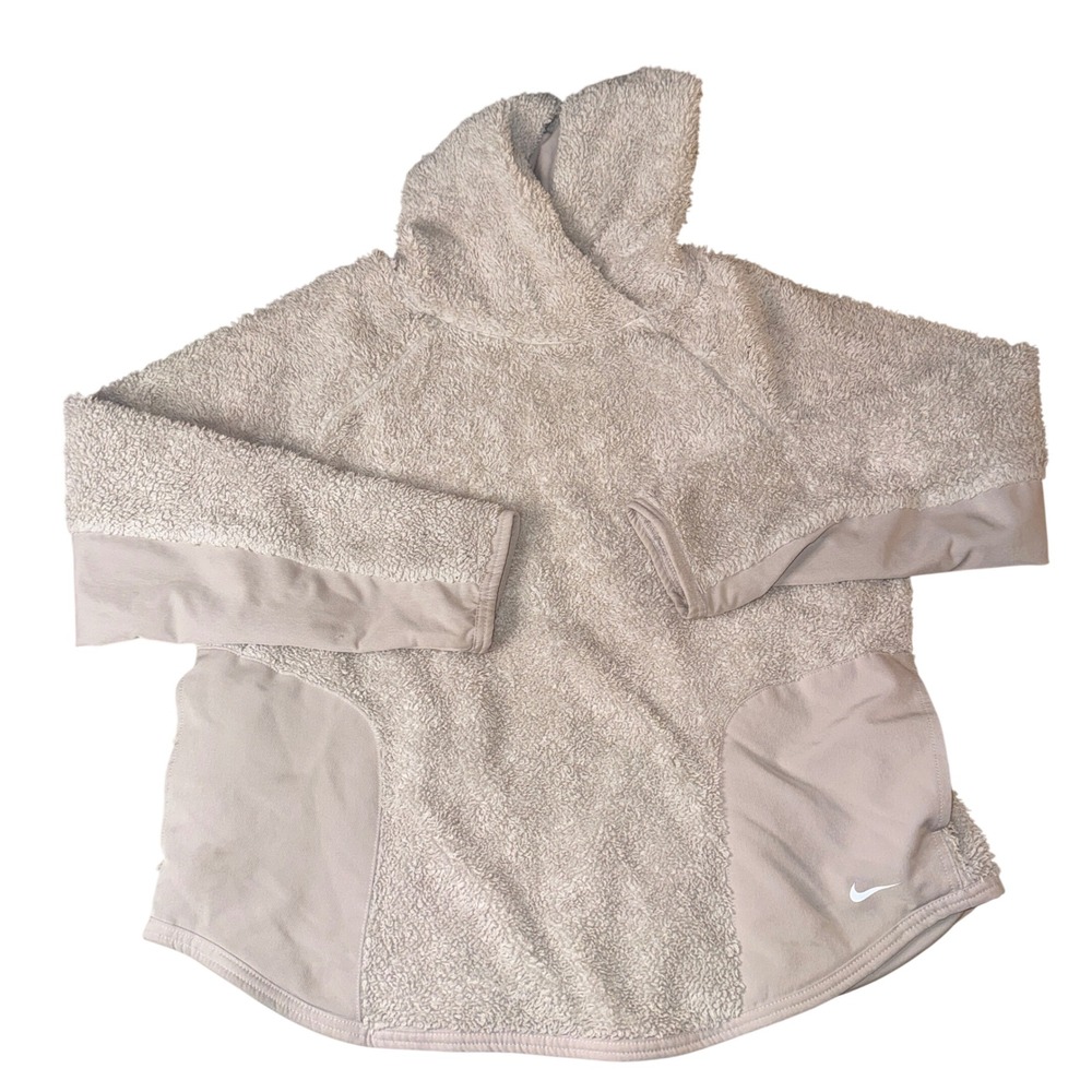 Nike Women's tan Sherpa therma fleece training hoodie size large